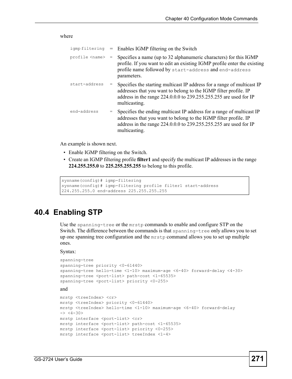 4 enabling stp | ZyXEL Communications GS-2724 User Manual | Page 271 / 348