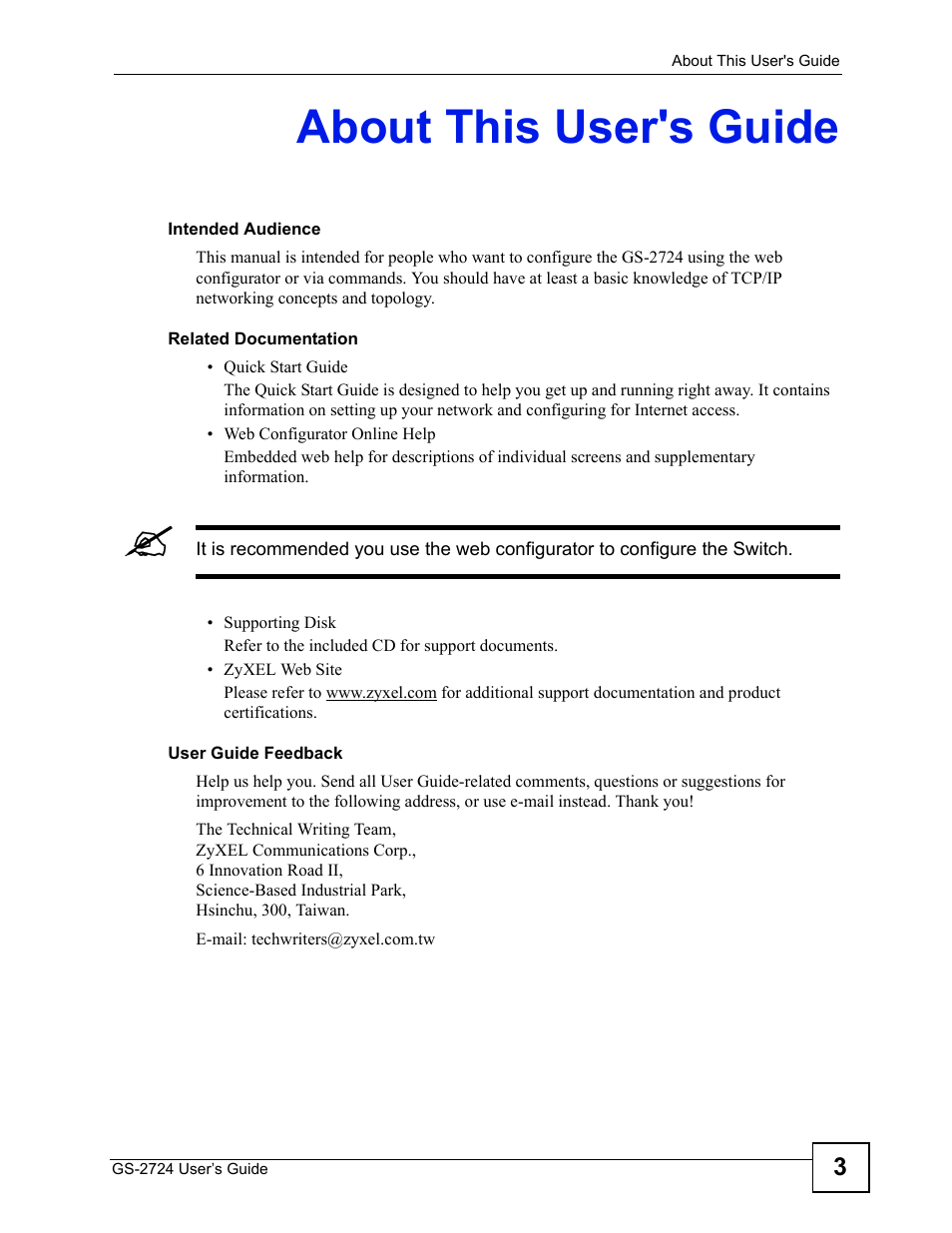 About this user's guide | ZyXEL Communications GS-2724 User Manual | Page 3 / 348