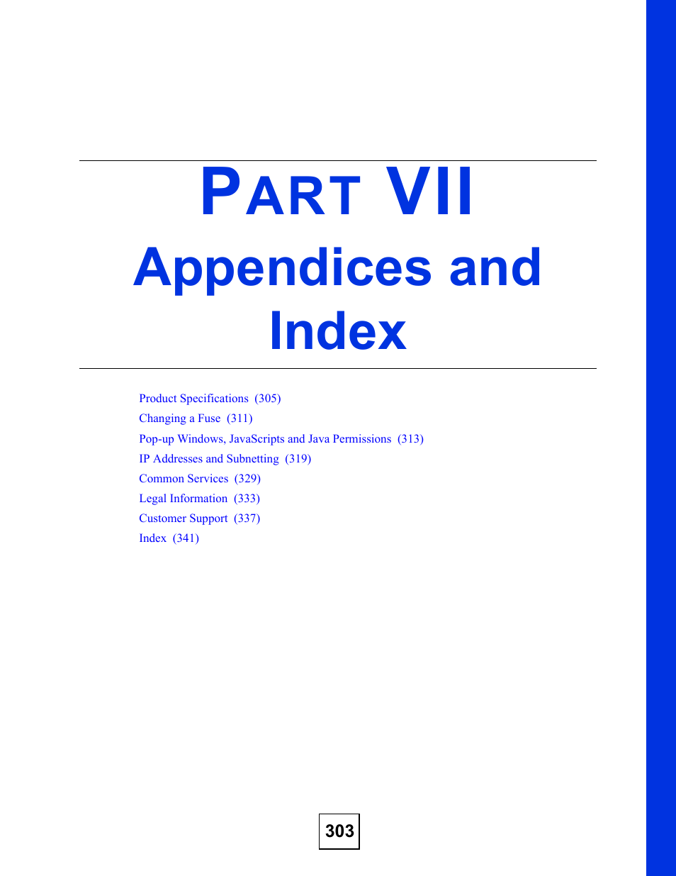 Appendices and index, Part vii: appendices and index | ZyXEL Communications GS-2724 User Manual | Page 303 / 348