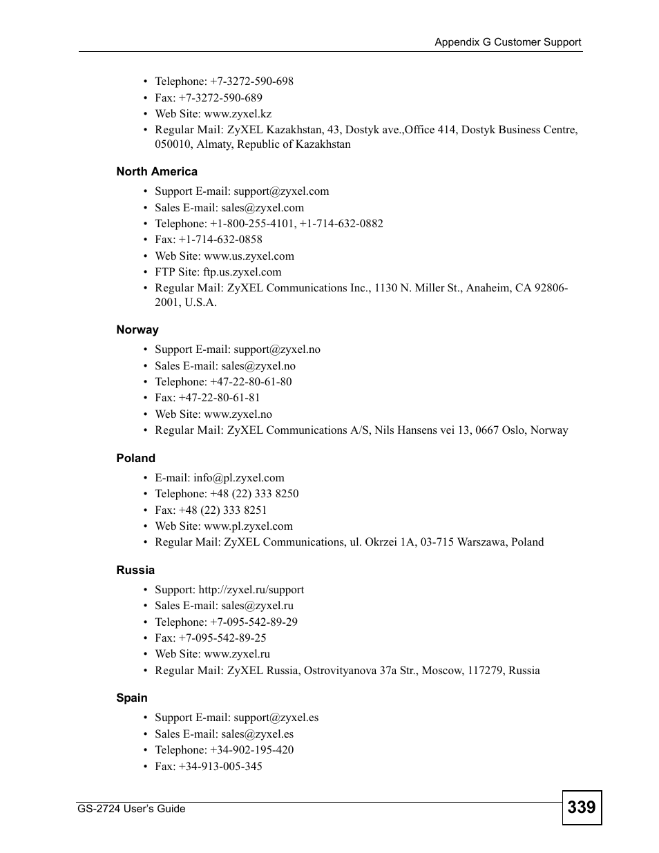 ZyXEL Communications GS-2724 User Manual | Page 339 / 348