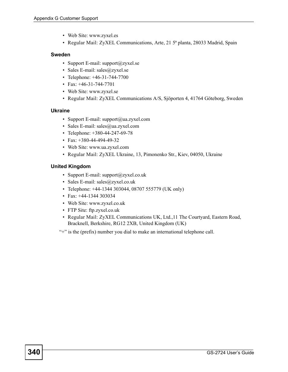 ZyXEL Communications GS-2724 User Manual | Page 340 / 348