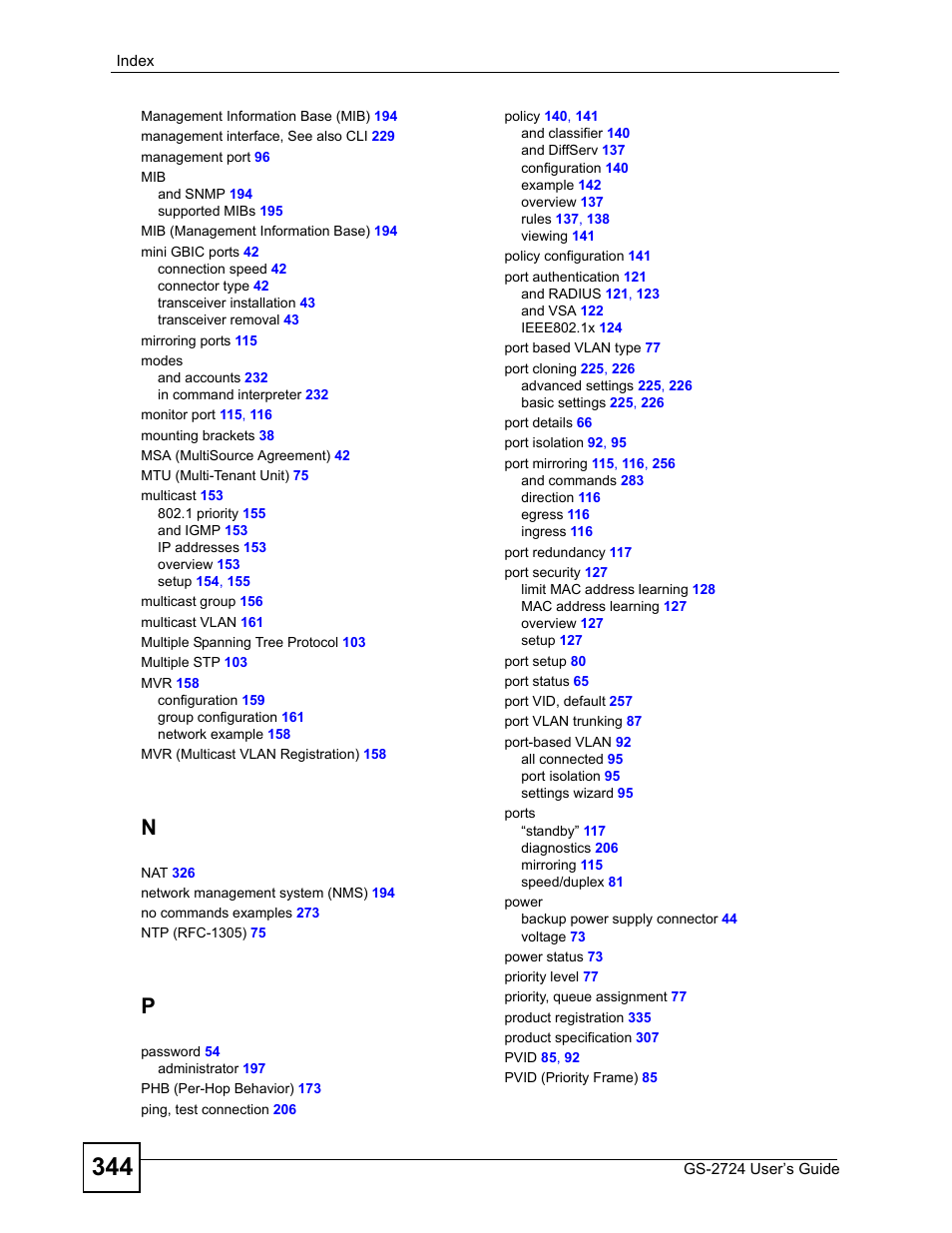 ZyXEL Communications GS-2724 User Manual | Page 344 / 348