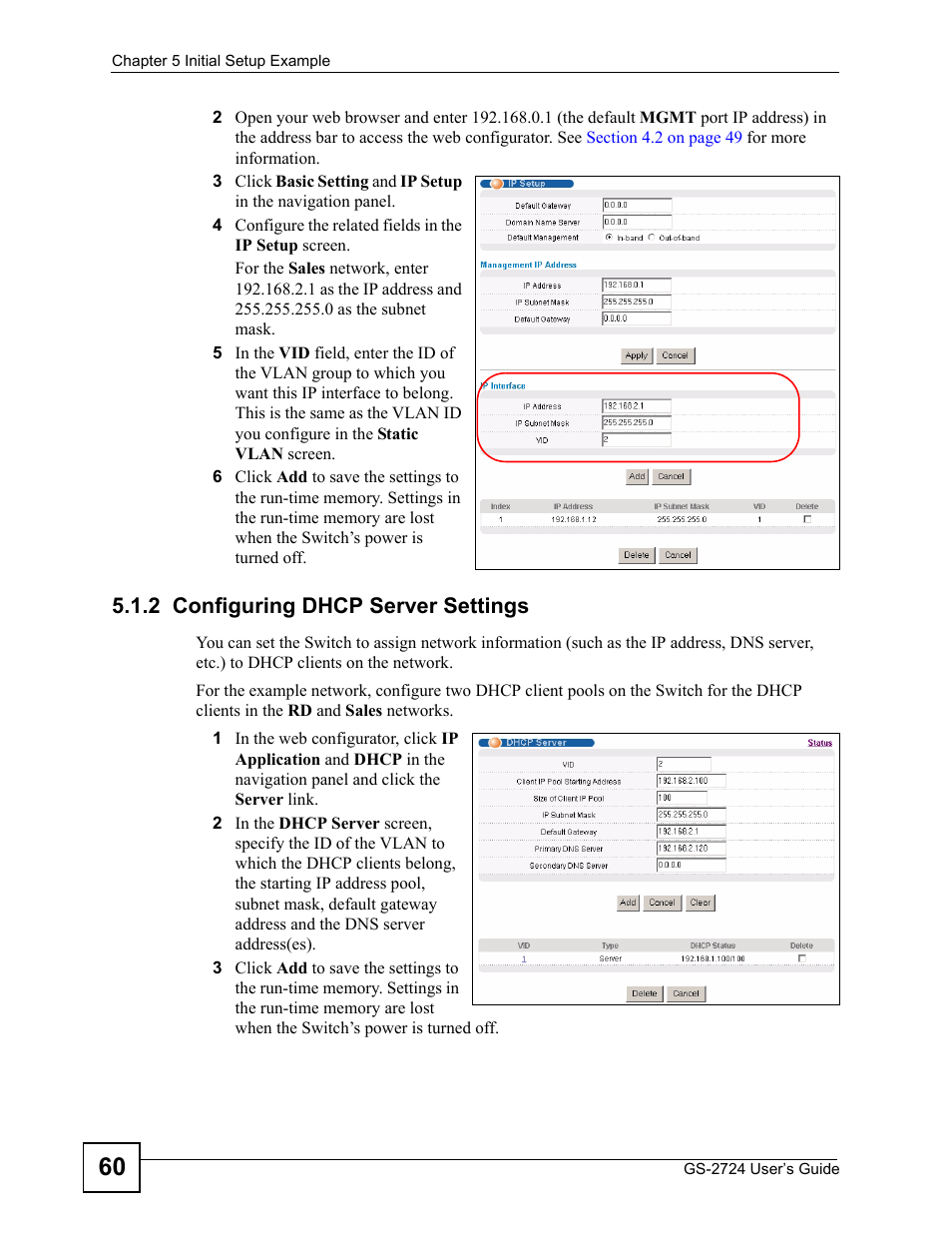 2 configuring dhcp server settings | ZyXEL Communications GS-2724 User Manual | Page 60 / 348