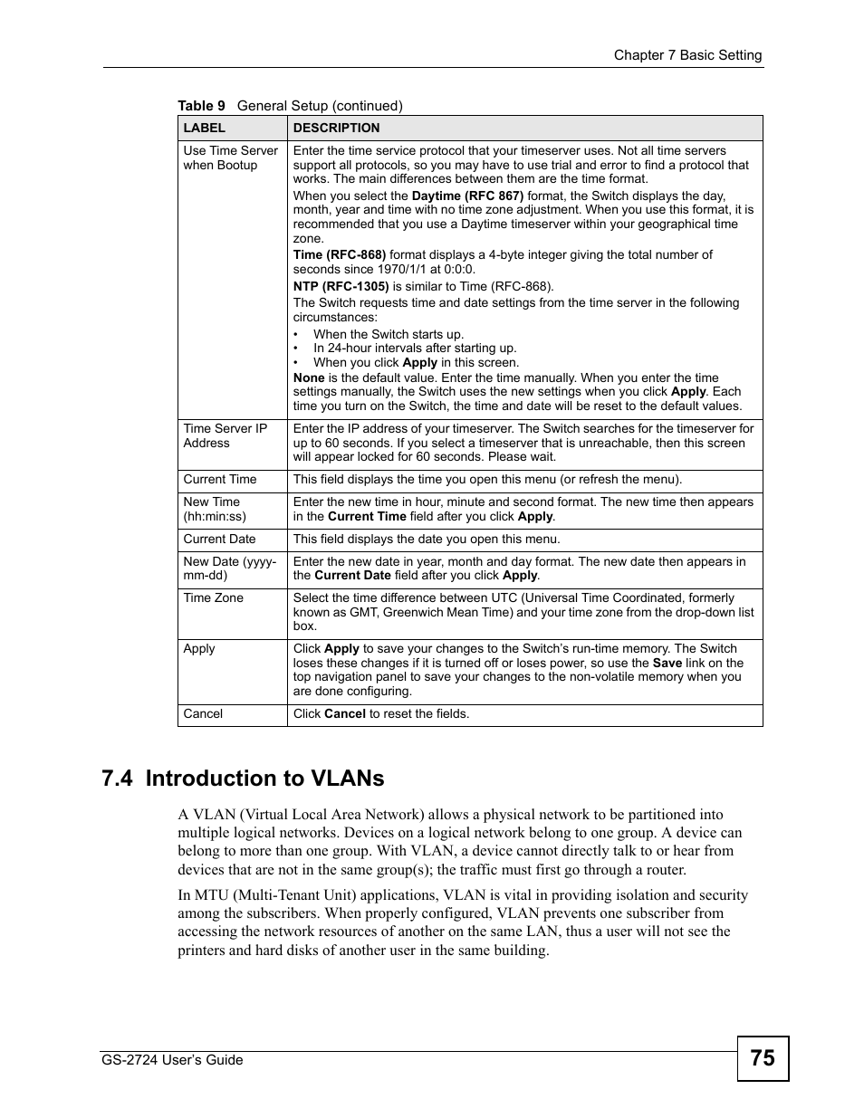 4 introduction to vlans, 75 7.4 introduction to vlans | ZyXEL Communications GS-2724 User Manual | Page 75 / 348