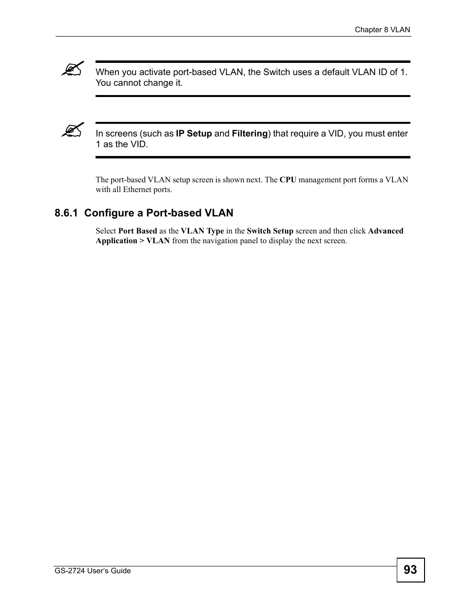 1 configure a port-based vlan | ZyXEL Communications GS-2724 User Manual | Page 93 / 348