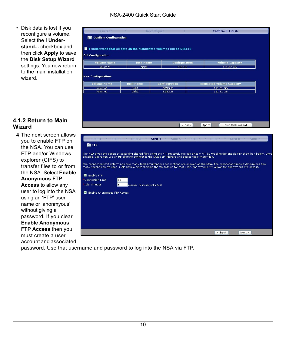 2 return to main wizard | ZyXEL Communications NSA-2400 User Manual | Page 10 / 16