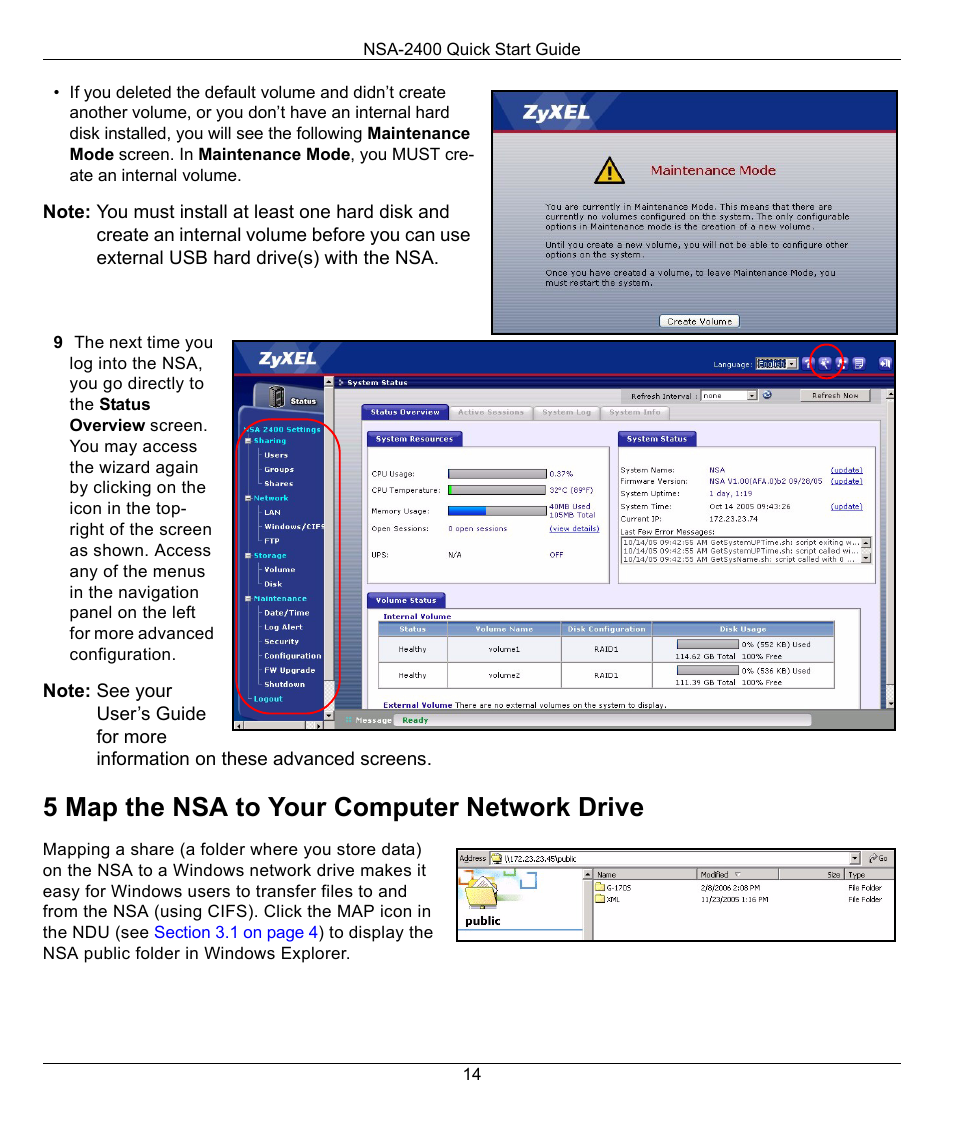 5 map the nsa to your computer network drive, Section 5 on | ZyXEL Communications NSA-2400 User Manual | Page 14 / 16