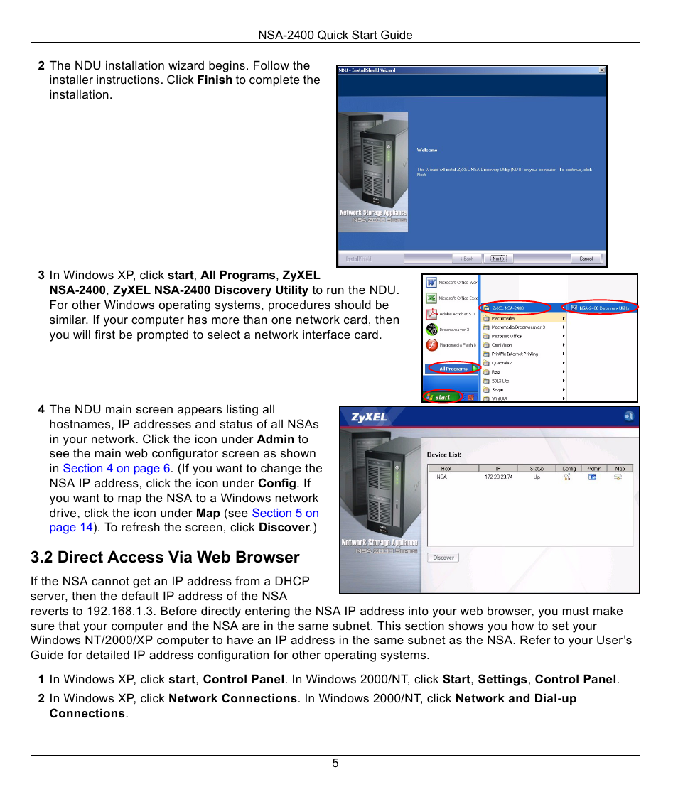 2 direct access via web browser | ZyXEL Communications NSA-2400 User Manual | Page 5 / 16