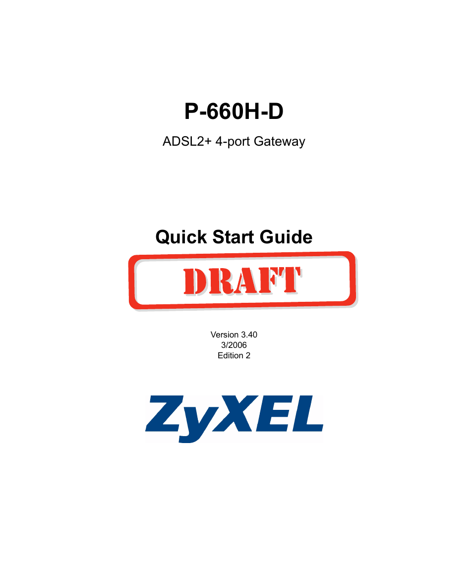 ZyXEL Communications ADSL2+ 4-port Gateway P-660H-D1 User Manual | 6 pages