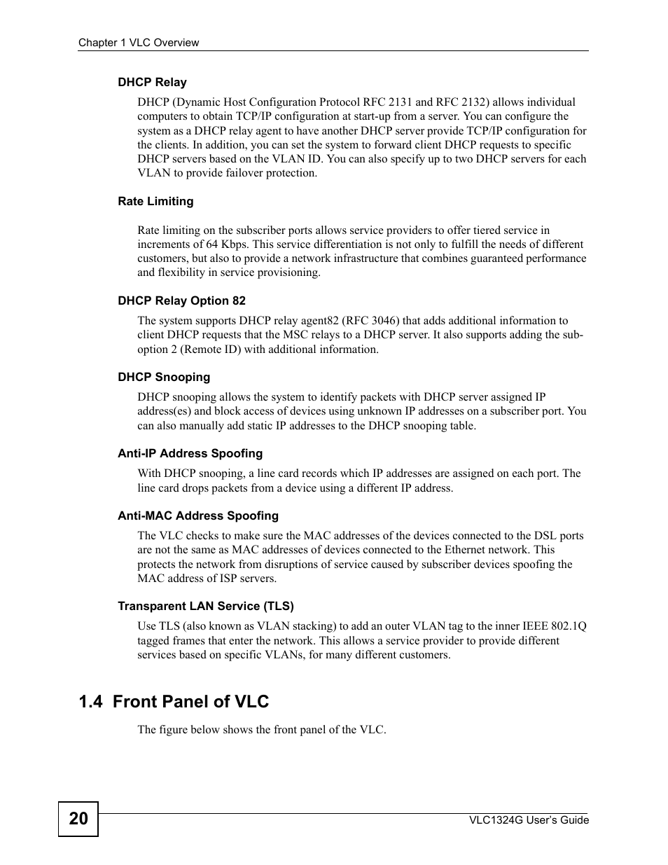 4 front panel of vlc | ZyXEL Communications VDSL2 Line Card VLC1324G User Manual | Page 20 / 52