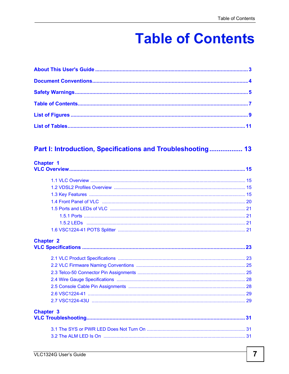 ZyXEL Communications VDSL2 Line Card VLC1324G User Manual | Page 7 / 52