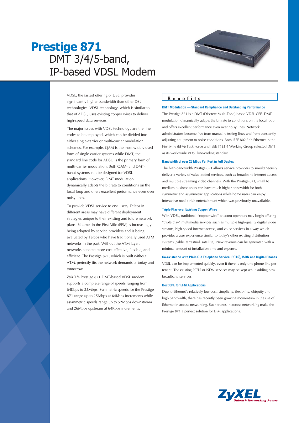 ZyXEL Communications PRESTIGE 871 User Manual | 2 pages