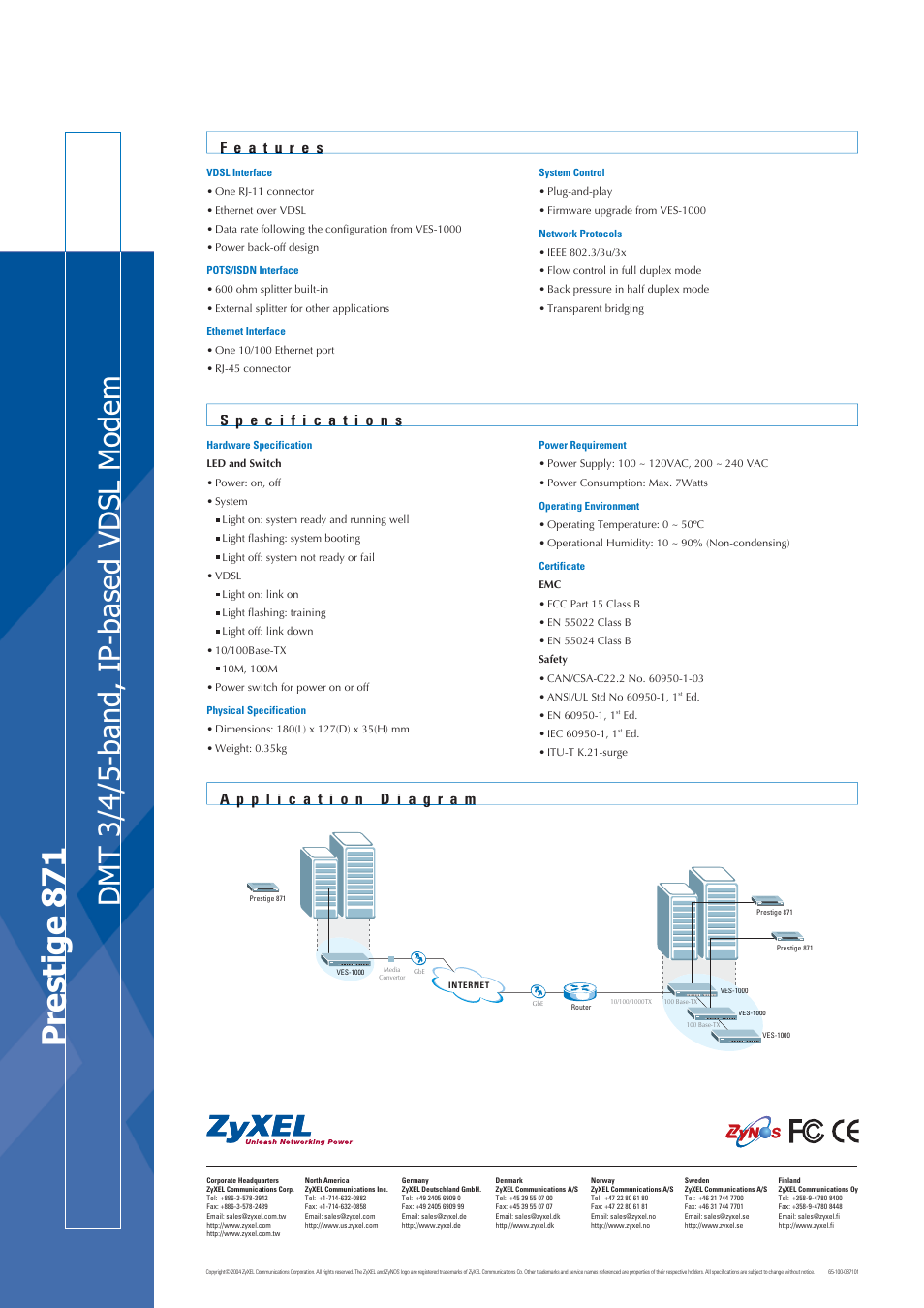 Prestige 871, Dmt 3/4/5-band, ip-based vdsl modem | ZyXEL Communications PRESTIGE 871 User Manual | Page 2 / 2