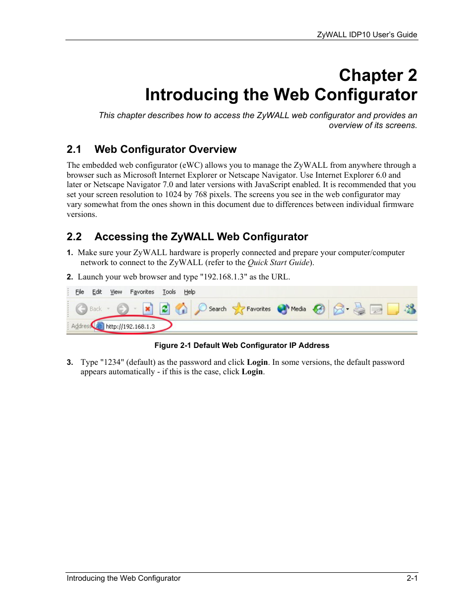 Introducing the web configurator, Web configurator overview, Accessing the zywall web configurator | Chapter 2 introducing the web configurator | ZyXEL Communications ZyXEL ZyWALL IDP 10 User Manual | Page 21 / 111