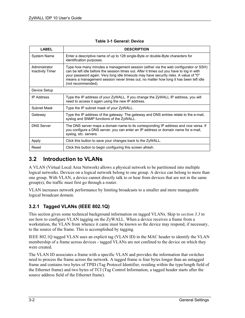 Introduction to vlans, Tagged vlans (ieee 802.1q), 2 introduction to vlans | ZyXEL Communications ZyXEL ZyWALL IDP 10 User Manual | Page 30 / 111