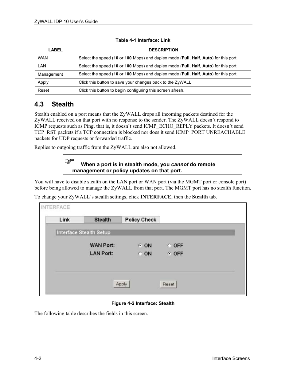 Stealth, 3 stealth | ZyXEL Communications ZyXEL ZyWALL IDP 10 User Manual | Page 34 / 111