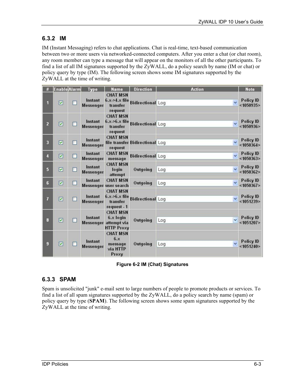 Spam | ZyXEL Communications ZyXEL ZyWALL IDP 10 User Manual | Page 49 / 111