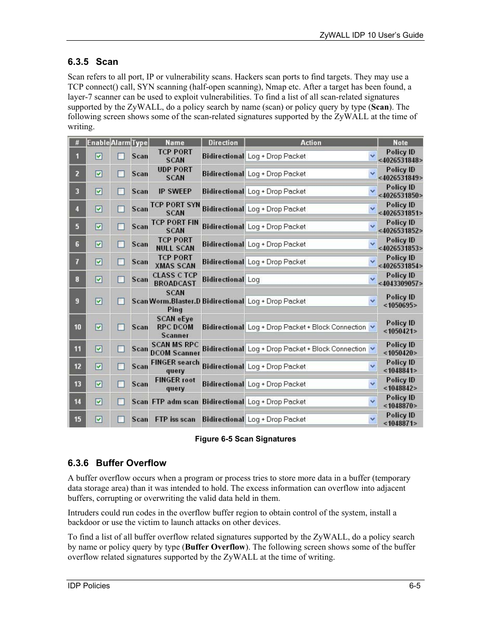 Scan, Buffer overflow | ZyXEL Communications ZyXEL ZyWALL IDP 10 User Manual | Page 51 / 111