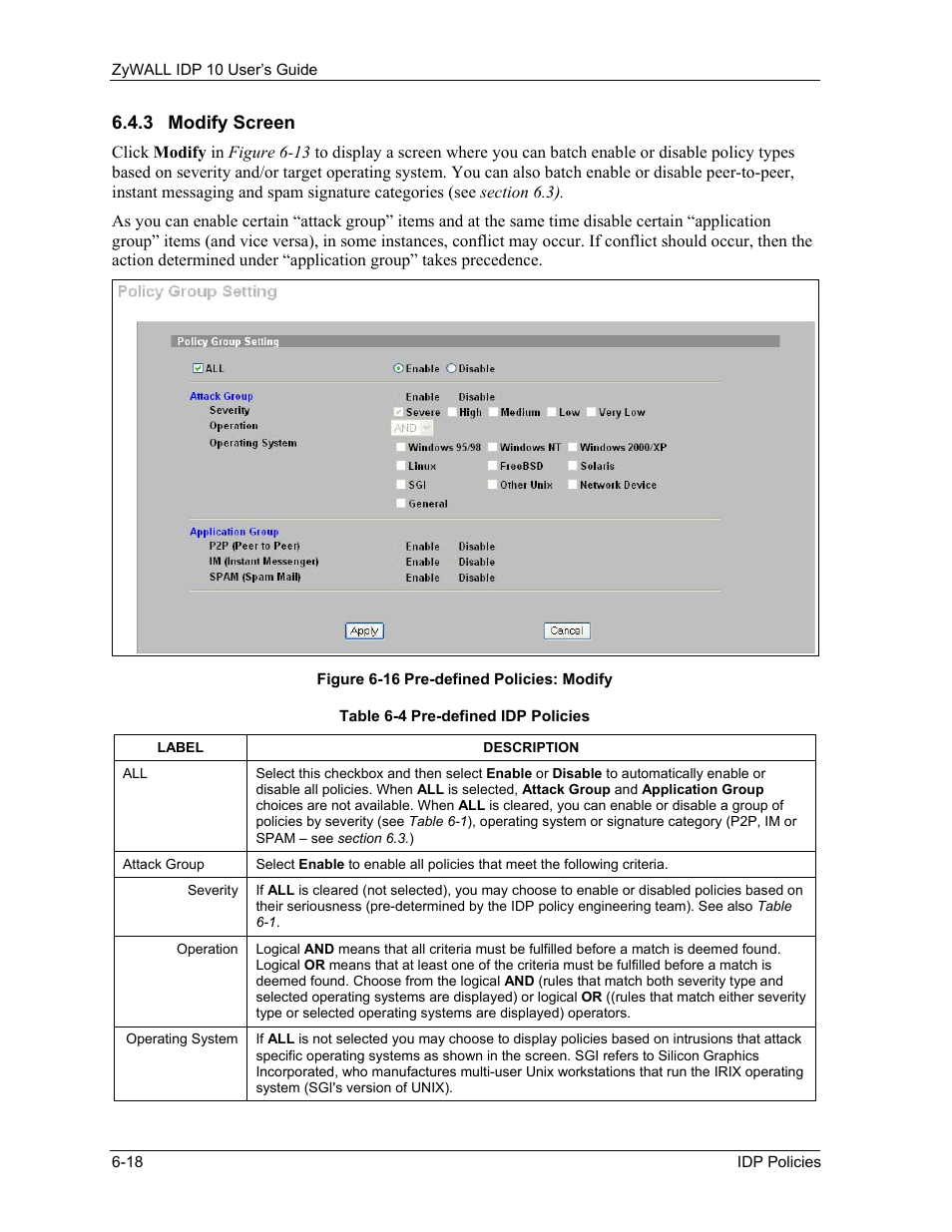 Modify screen | ZyXEL Communications ZyXEL ZyWALL IDP 10 User Manual | Page 64 / 111