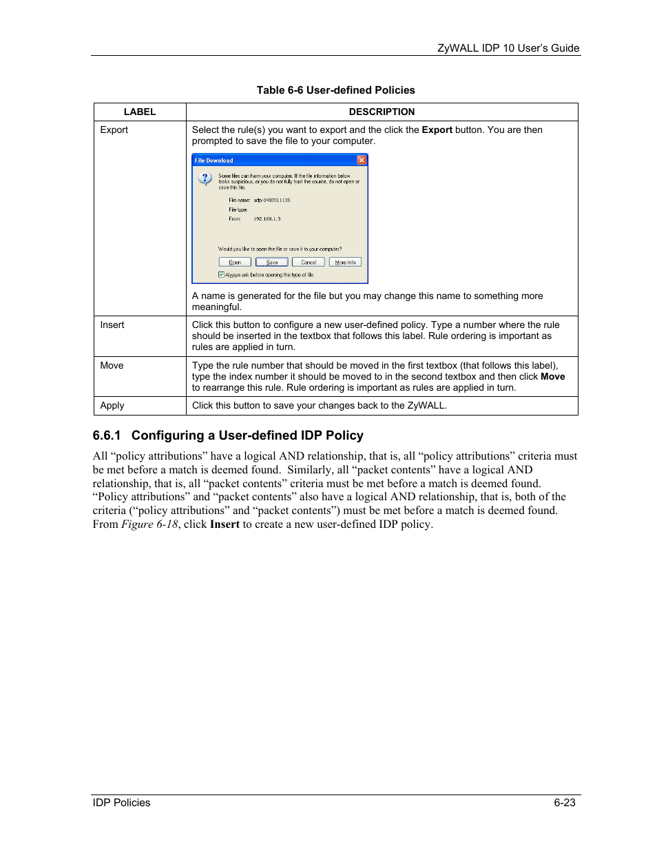 Configuring a user-defined idp policy | ZyXEL Communications ZyXEL ZyWALL IDP 10 User Manual | Page 69 / 111