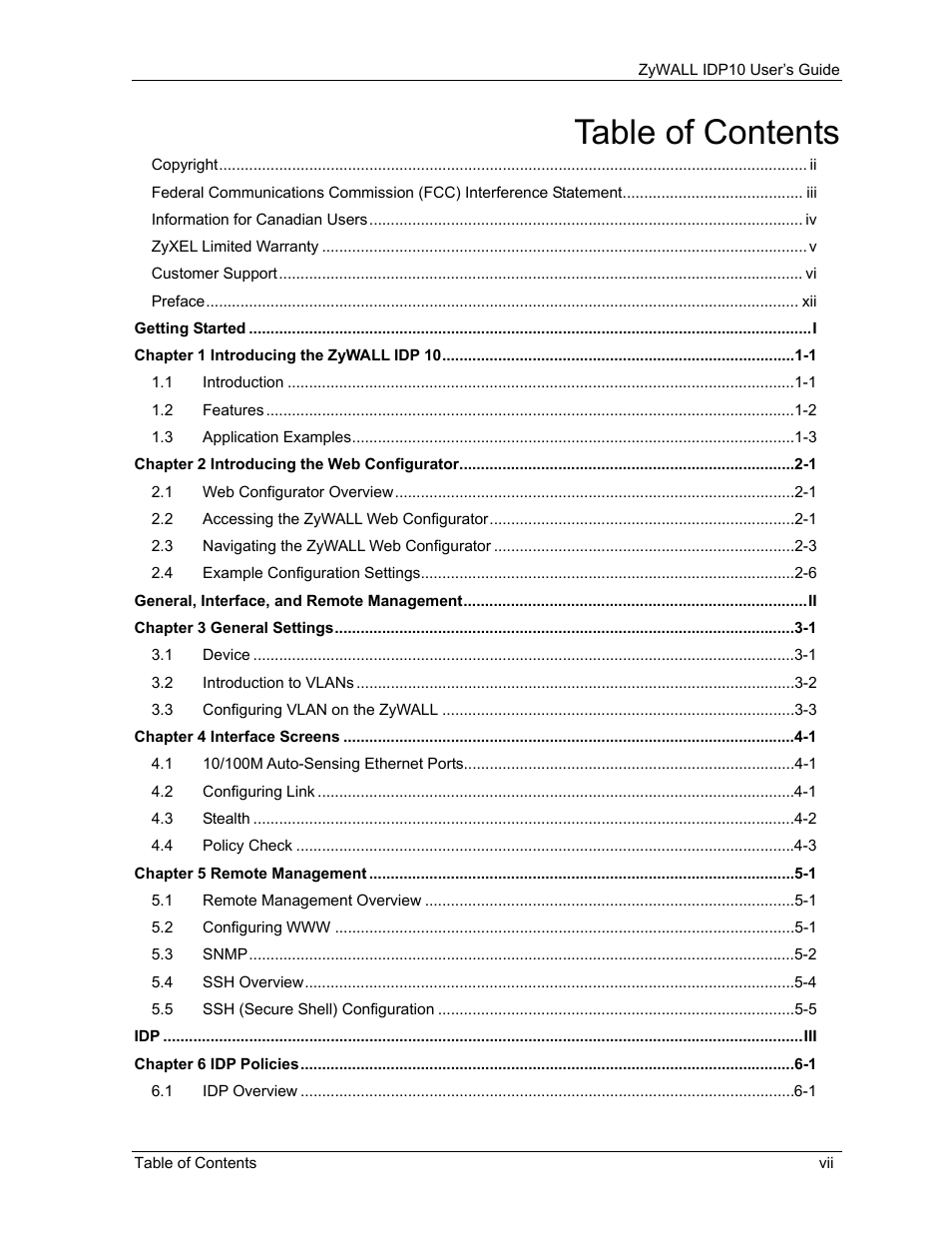 ZyXEL Communications ZyXEL ZyWALL IDP 10 User Manual | Page 7 / 111