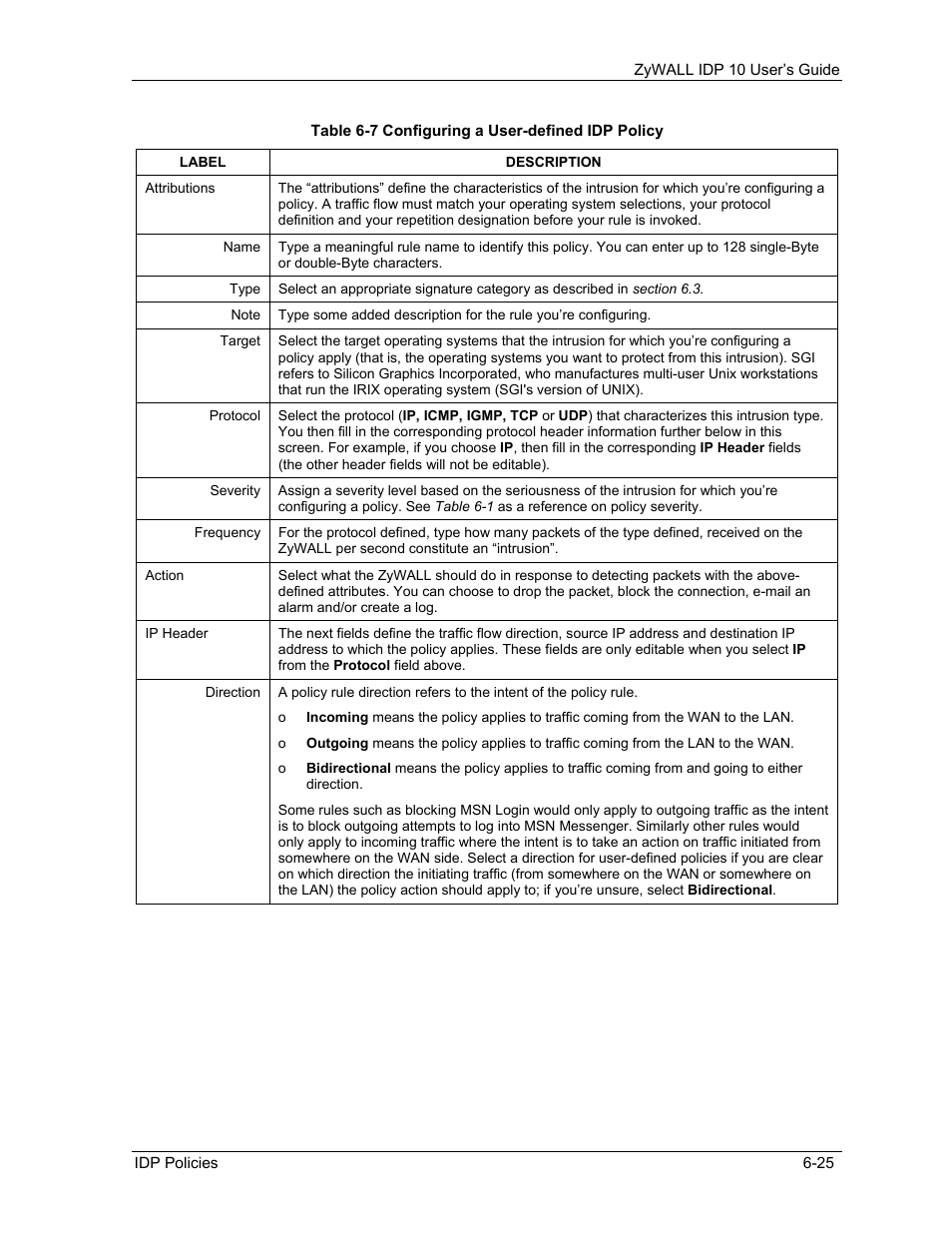 ZyXEL Communications ZyXEL ZyWALL IDP 10 User Manual | Page 71 / 111