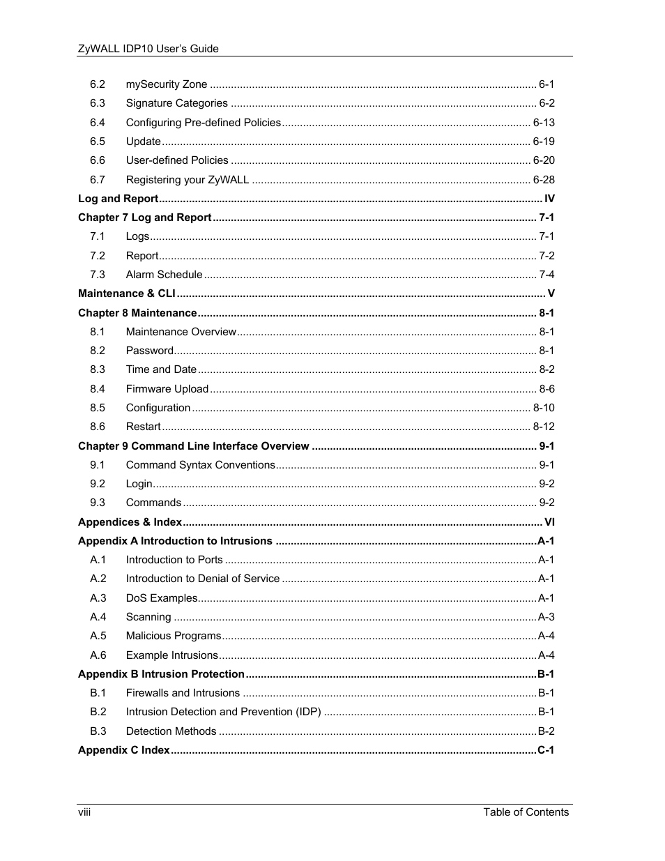 ZyXEL Communications ZyXEL ZyWALL IDP 10 User Manual | Page 8 / 111