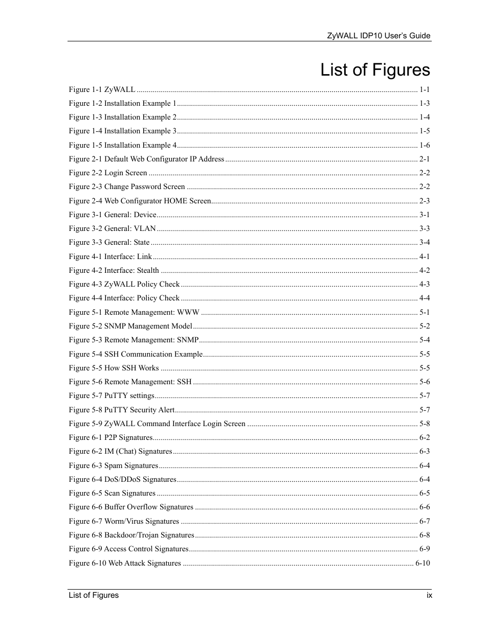 List of figures | ZyXEL Communications ZyXEL ZyWALL IDP 10 User Manual | Page 9 / 111