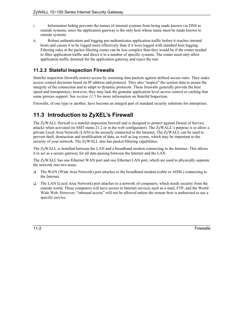 Introduction to zyxel’s firewall, 3 introduction to zyxel’s firewall | ZyXEL Communications ZyXEL ZyAIR 100 User Manual | Page 146 / 534