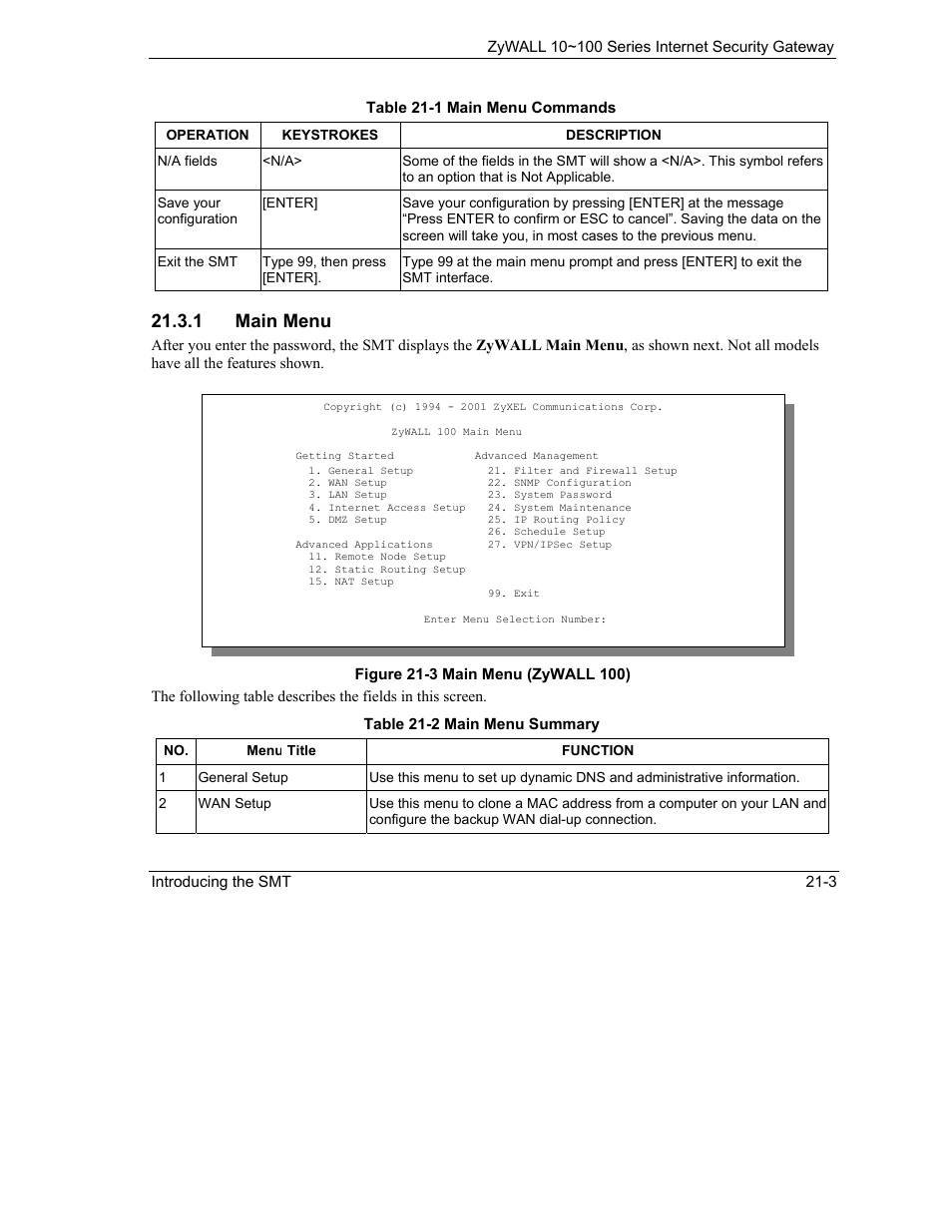 1 main menu | ZyXEL Communications ZyXEL ZyAIR 100 User Manual | Page 317 / 534