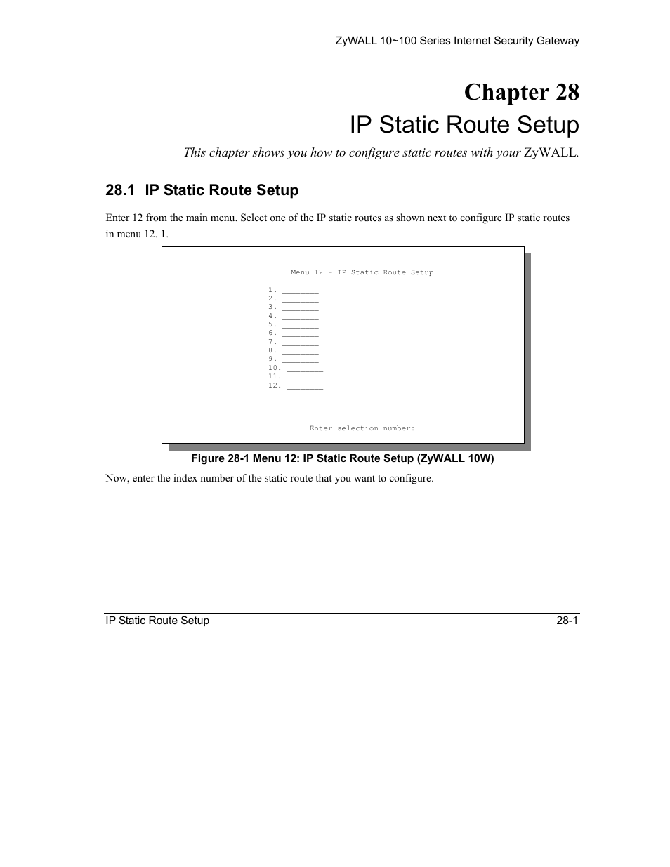 Ip static route setup, Chapter 28 ip static route setup, 1 ip static route setup | ZyXEL Communications ZyXEL ZyAIR 100 User Manual | Page 377 / 534