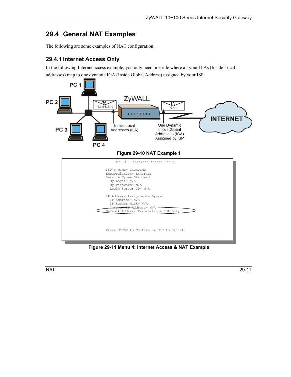 General nat examples, 4 general nat examples, 1 internet access only | ZyXEL Communications ZyXEL ZyAIR 100 User Manual | Page 391 / 534