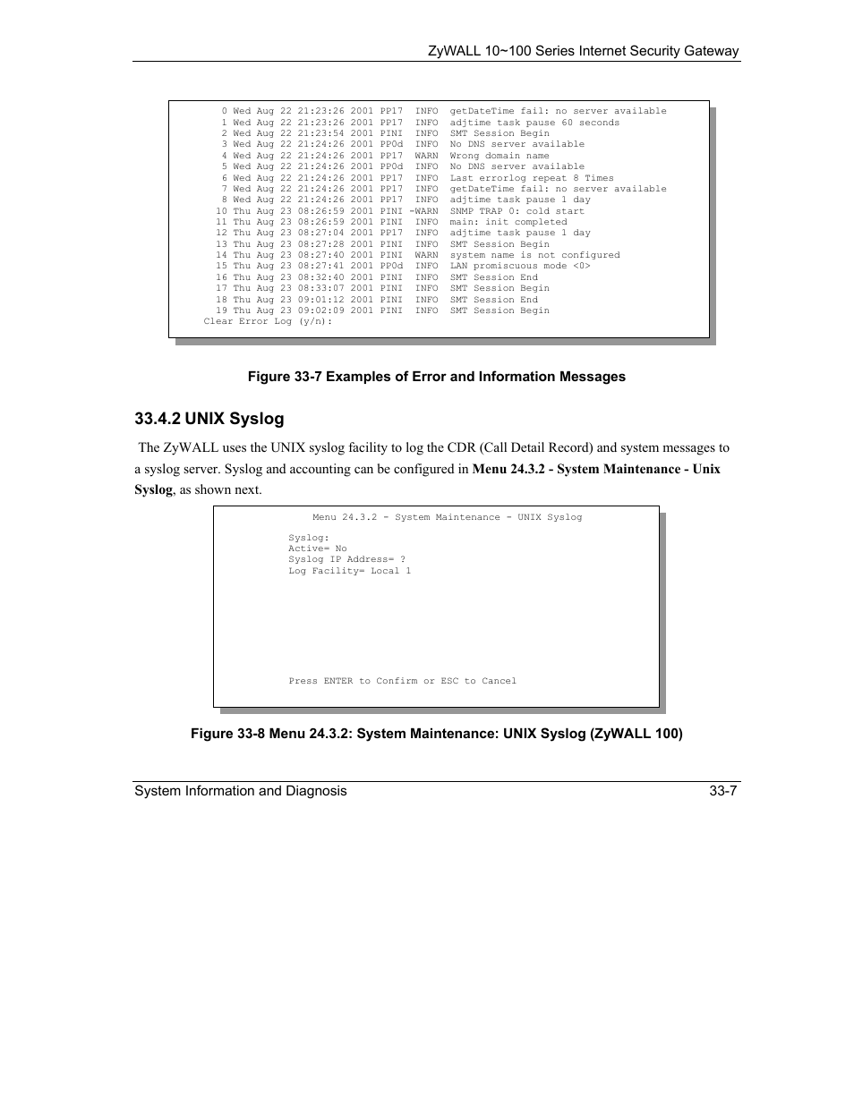 2 unix syslog | ZyXEL Communications ZyXEL ZyAIR 100 User Manual | Page 433 / 534