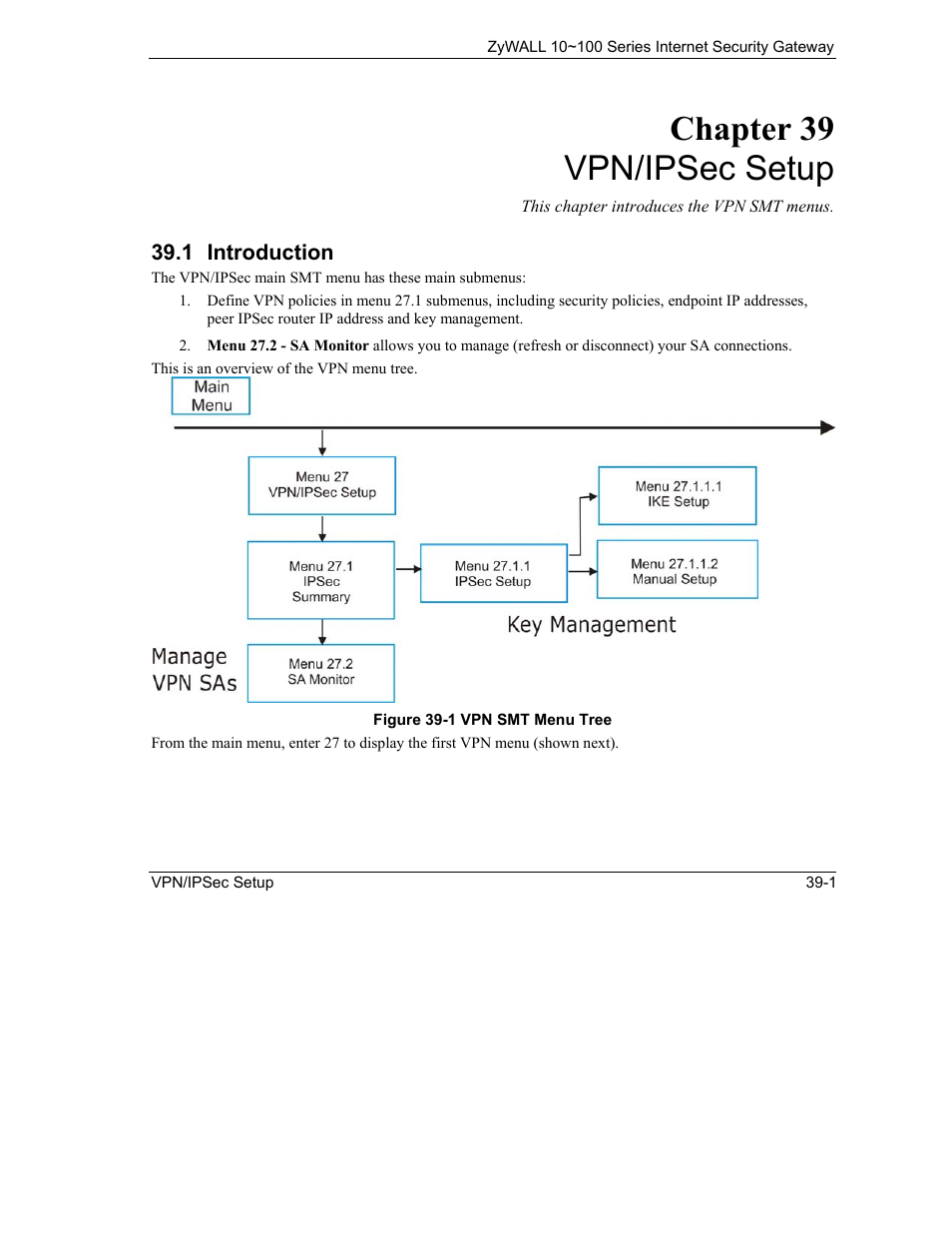 Vpn/ipsec setup, Introduction, Chapter 39 vpn/ipsec setup | ZyXEL Communications ZyXEL ZyAIR 100 User Manual | Page 491 / 534