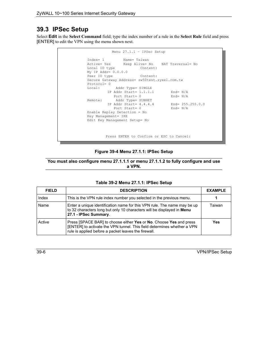 Ipsec setup, 3 ipsec setup | ZyXEL Communications ZyXEL ZyAIR 100 User Manual | Page 496 / 534