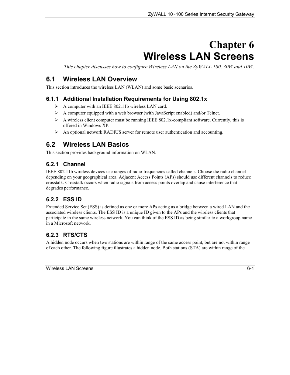 Wireless lan screens, Wireless lan overview, Wireless lan basics | Chapter 6 wireless lan screens | ZyXEL Communications ZyXEL ZyAIR 100 User Manual | Page 77 / 534