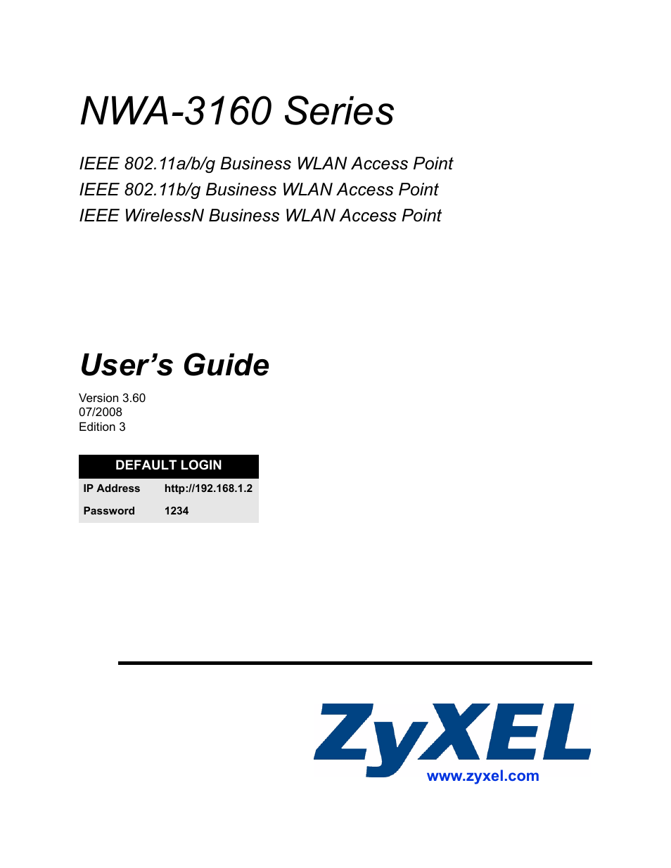 ZyXEL Communications NWA3160 User Manual | 314 pages