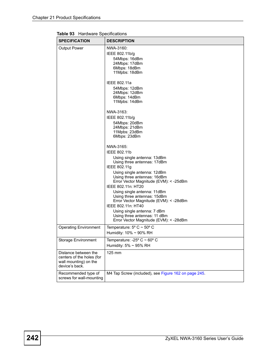 ZyXEL Communications NWA3160 User Manual | Page 242 / 314