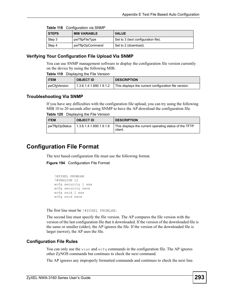 Figure 194 configuration file format, Configuration file format | ZyXEL Communications NWA3160 User Manual | Page 293 / 314