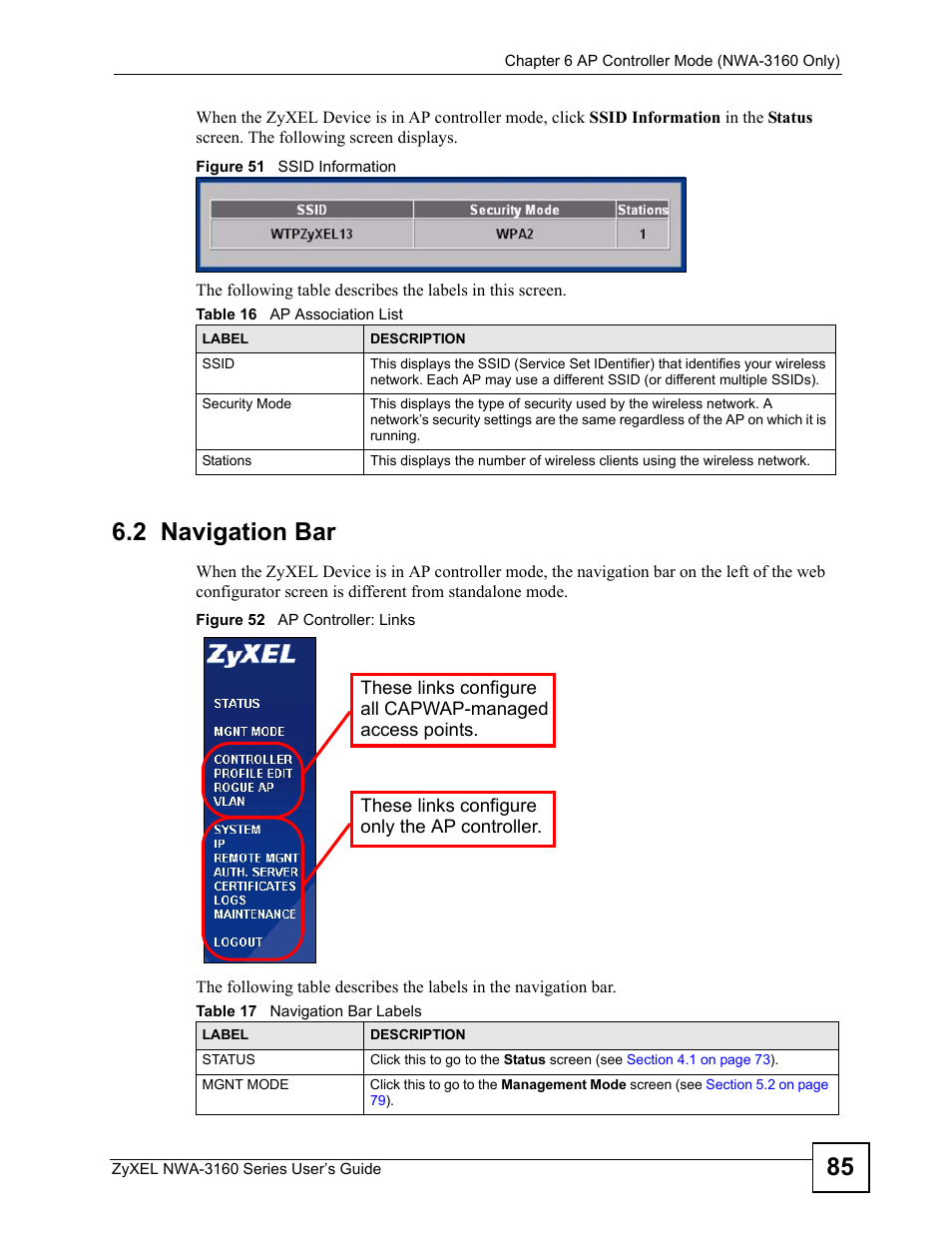 2 navigation bar | ZyXEL Communications NWA3160 User Manual | Page 85 / 314