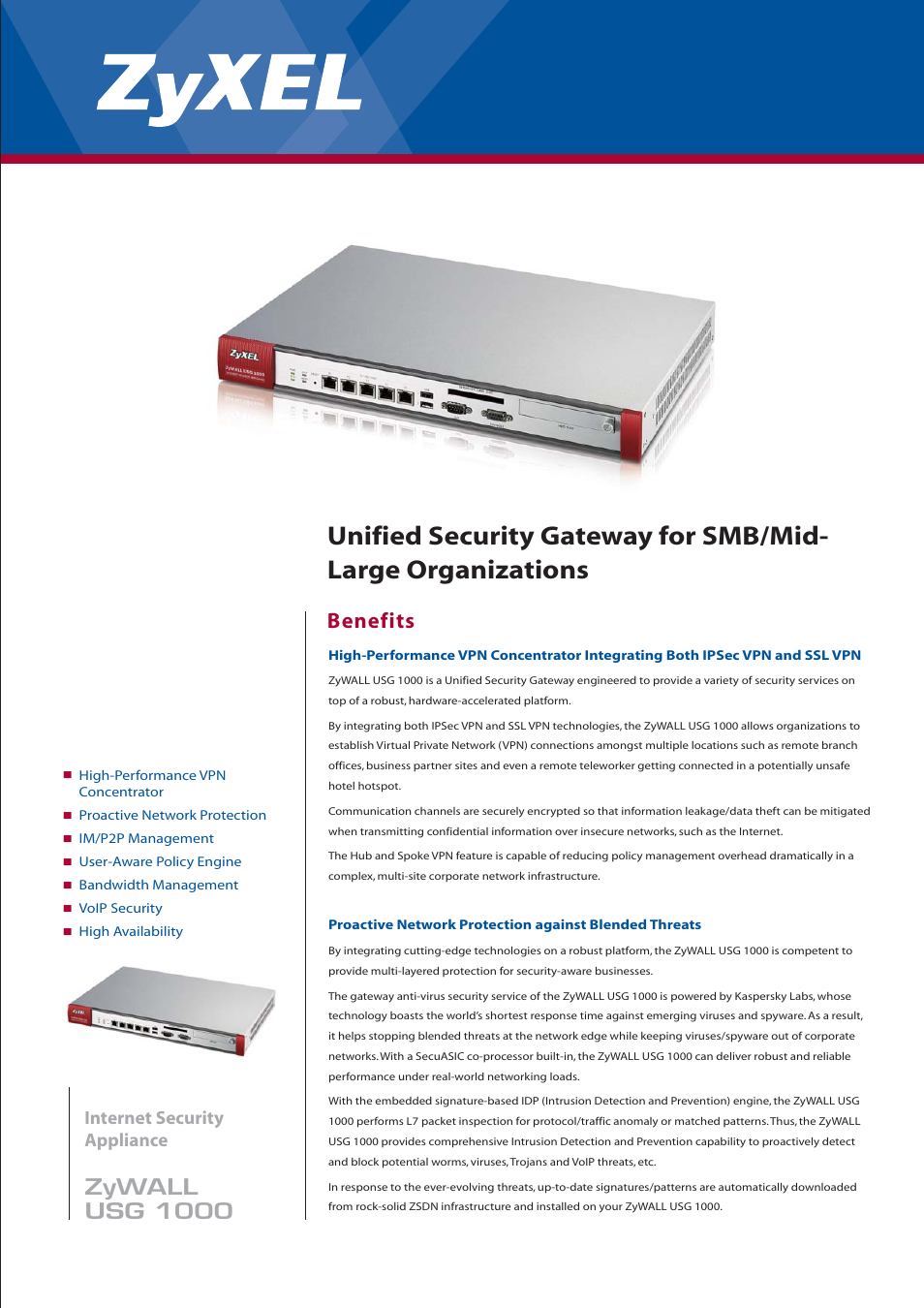 ZyXEL Communications ZYWALL USG 1000 User Manual | 4 pages