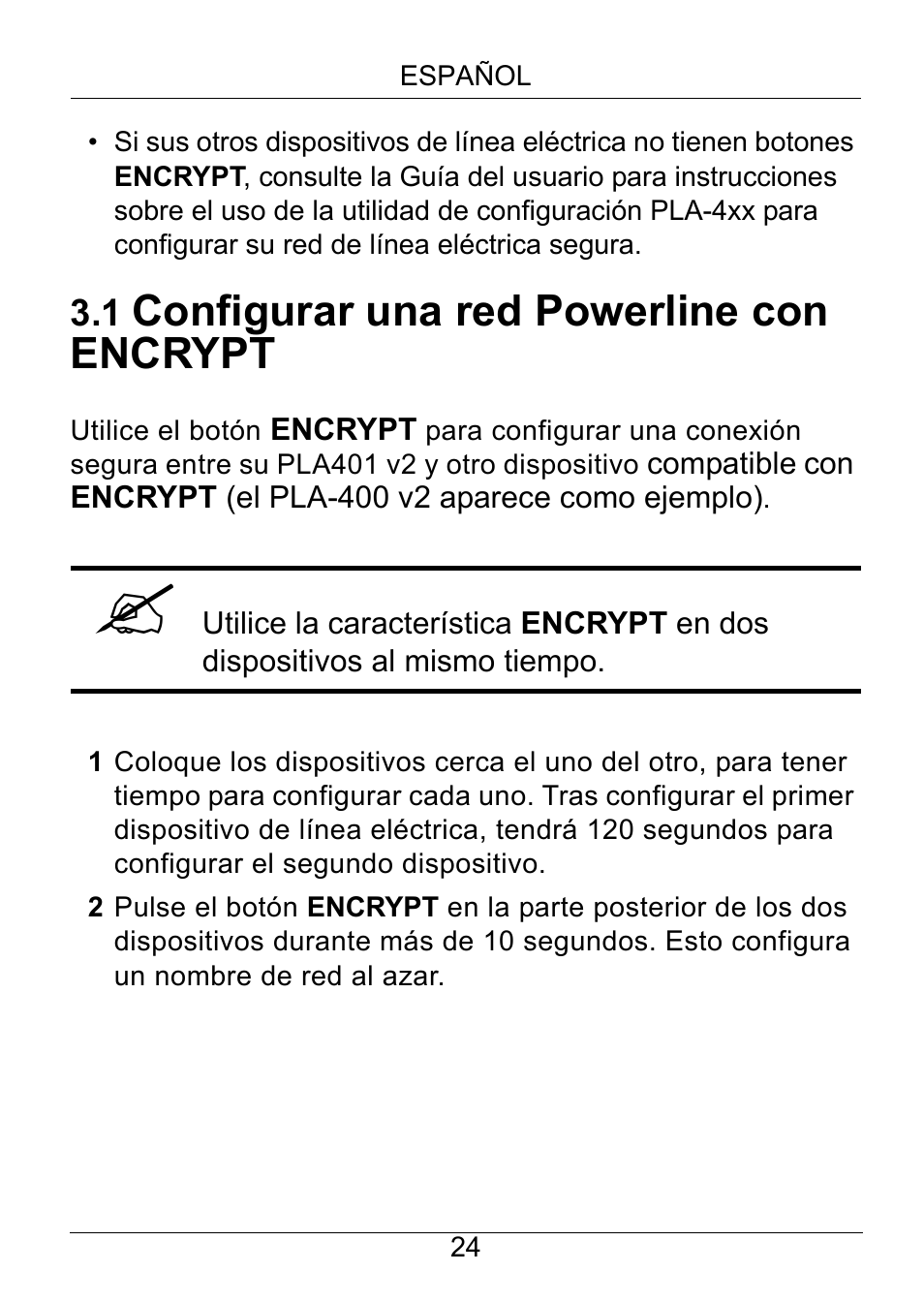 Configurar una red powerline con encrypt | ZyXEL Communications PLA401 v2 User Manual | Page 24 / 58