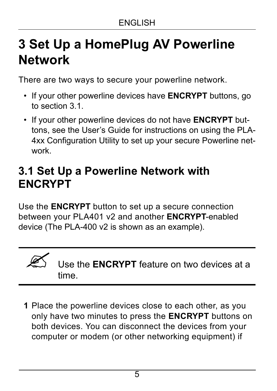 3 set up a homeplug av powerline network | ZyXEL Communications PLA401 v2 User Manual | Page 5 / 58