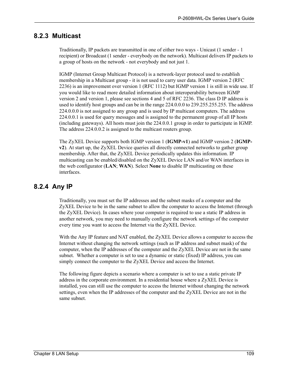 3 multicast, 4 any ip, 3 multicast 8.2.4 any ip | ZyXEL Communications P-2608HWL-Dx Series User Manual | Page 109 / 451