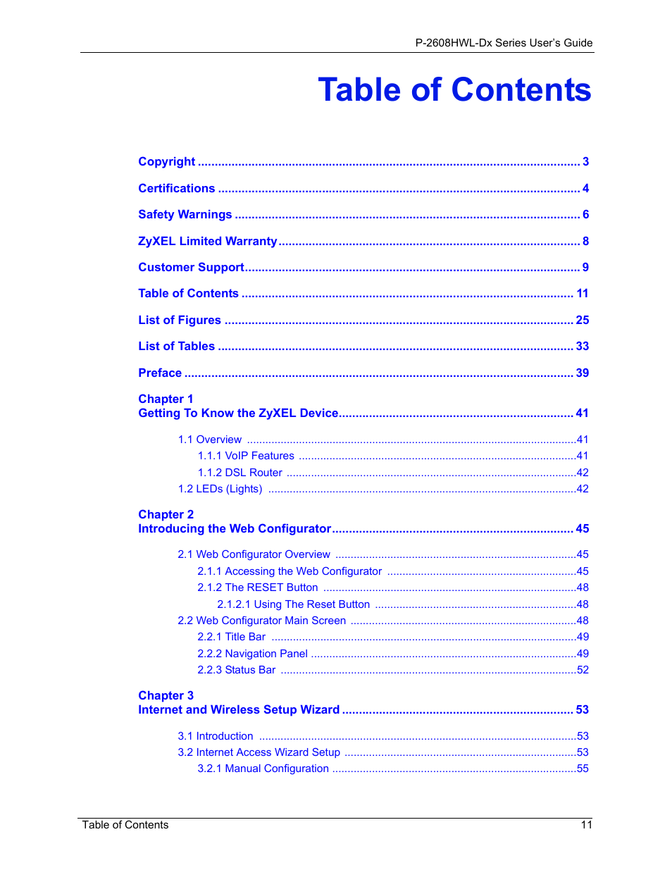 ZyXEL Communications P-2608HWL-Dx Series User Manual | Page 11 / 451