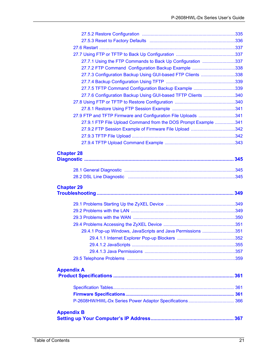ZyXEL Communications P-2608HWL-Dx Series User Manual | Page 21 / 451