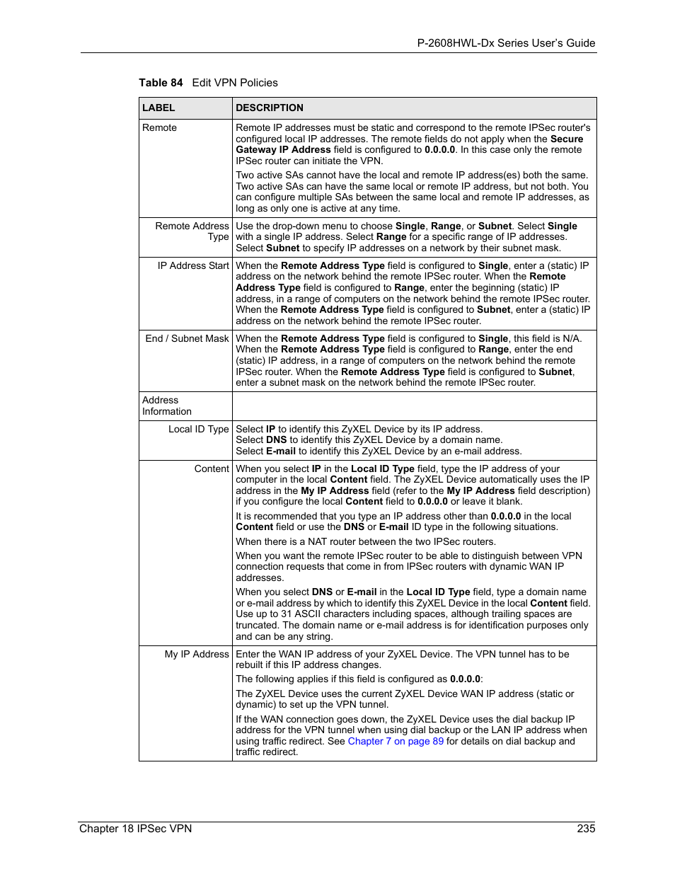 ZyXEL Communications P-2608HWL-Dx Series User Manual | Page 235 / 451