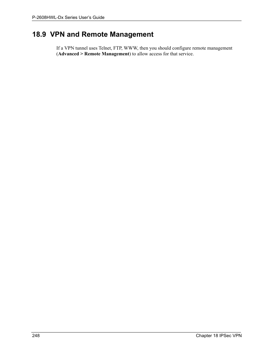 9 vpn and remote management | ZyXEL Communications P-2608HWL-Dx Series User Manual | Page 248 / 451