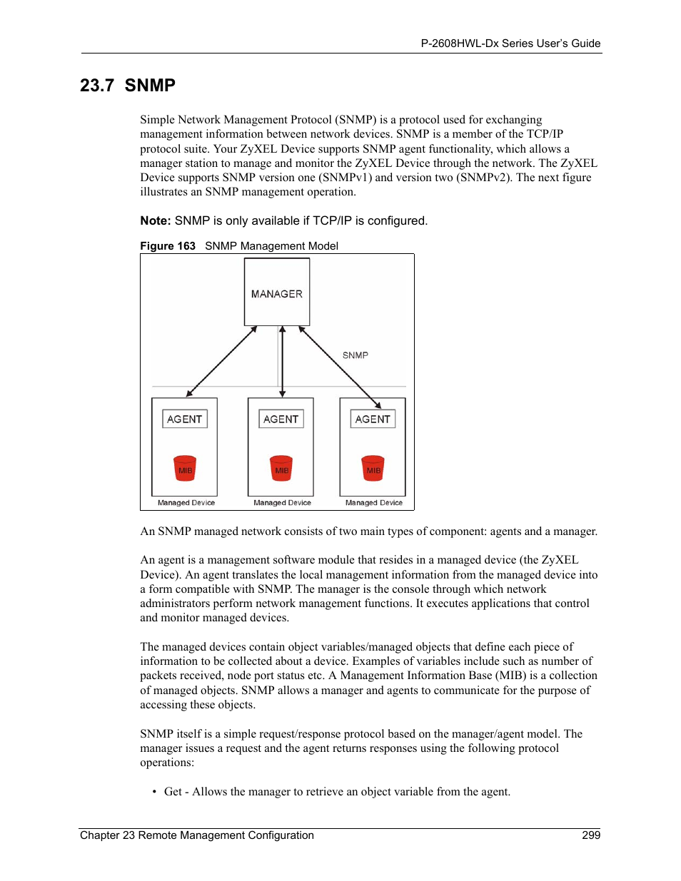7 snmp, Figure 163 snmp management model | ZyXEL Communications P-2608HWL-Dx Series User Manual | Page 299 / 451