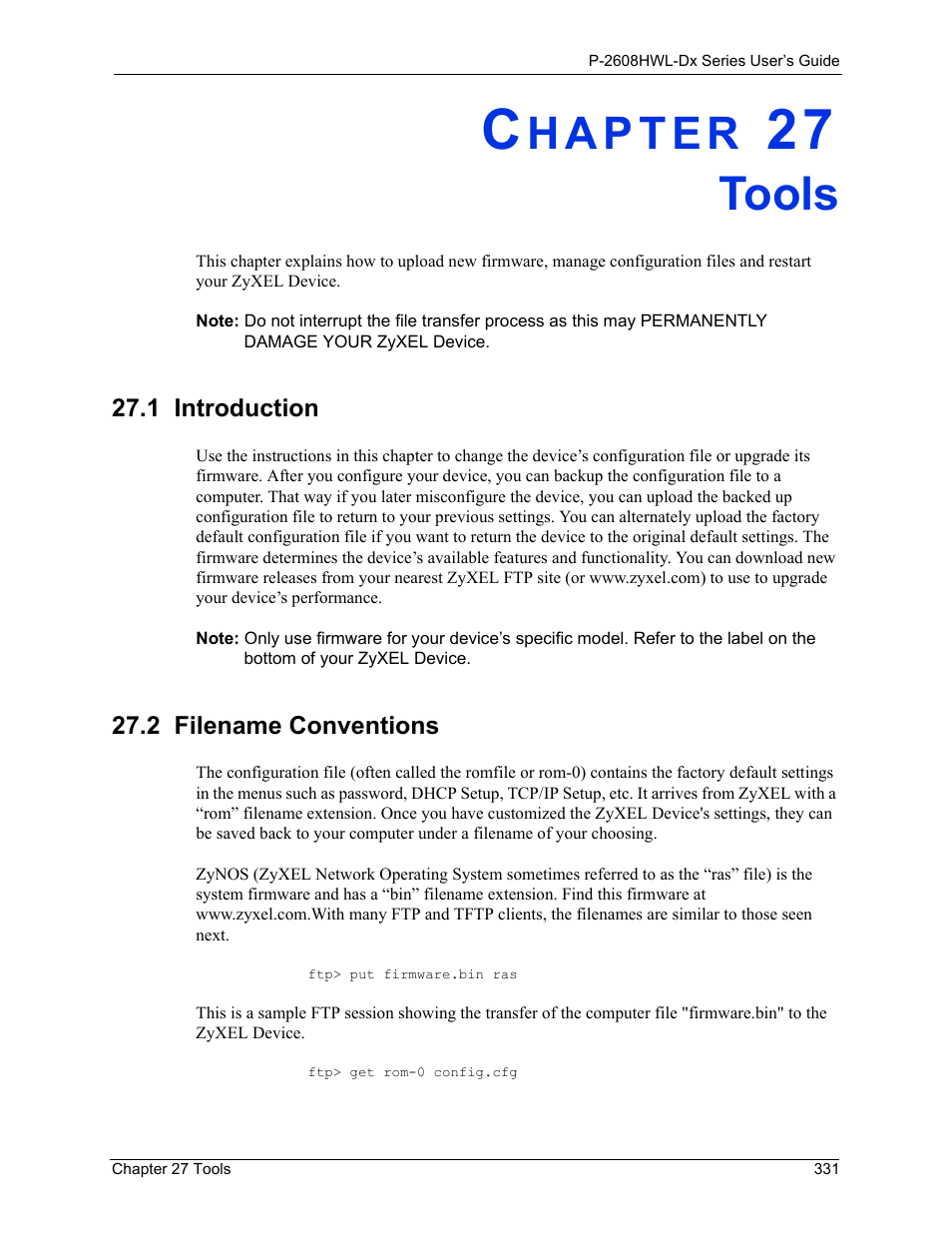 Tools, 1 introduction, 2 filename conventions | Chapter 27 tools, 1 introduction 27.2 filename conventions | ZyXEL Communications P-2608HWL-Dx Series User Manual | Page 331 / 451